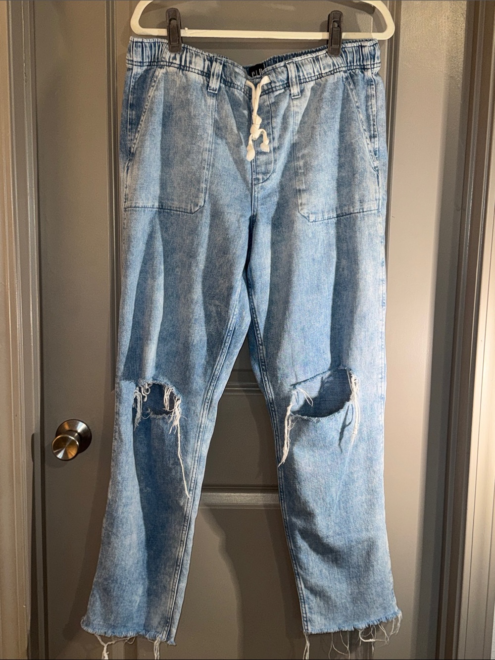 GAP Light Blue Straight-Leg Ripped Jeans with Tie Waist